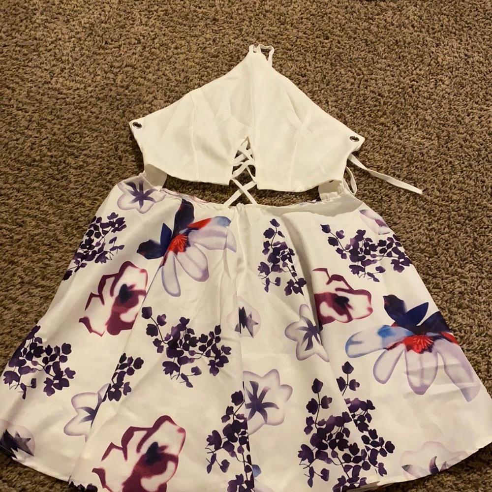 Lace up Floral Mini Halter Dress